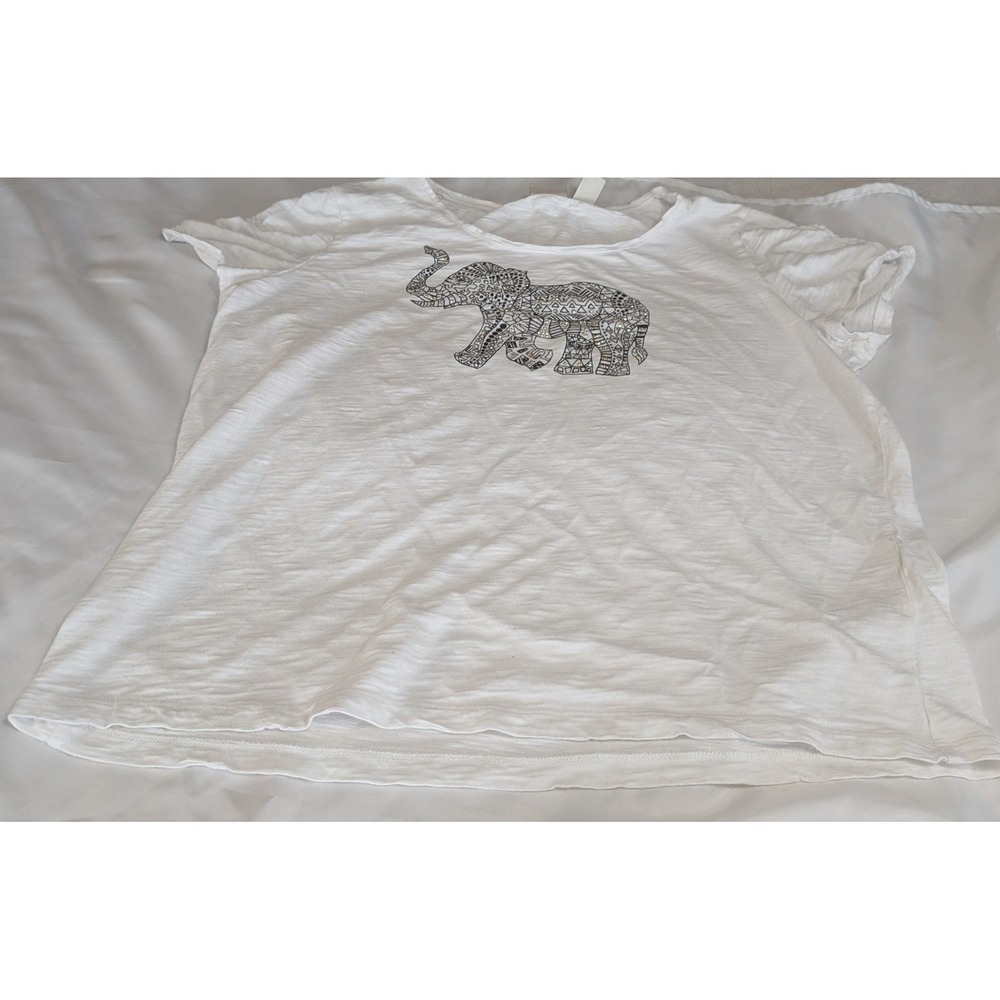 Zenergy by Chicos T-Shirt Womens 3 White Excellent Elephant Graphic Rhinestone